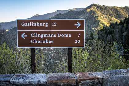 Highway sign inbetween Gatlinburg and Cherokee
